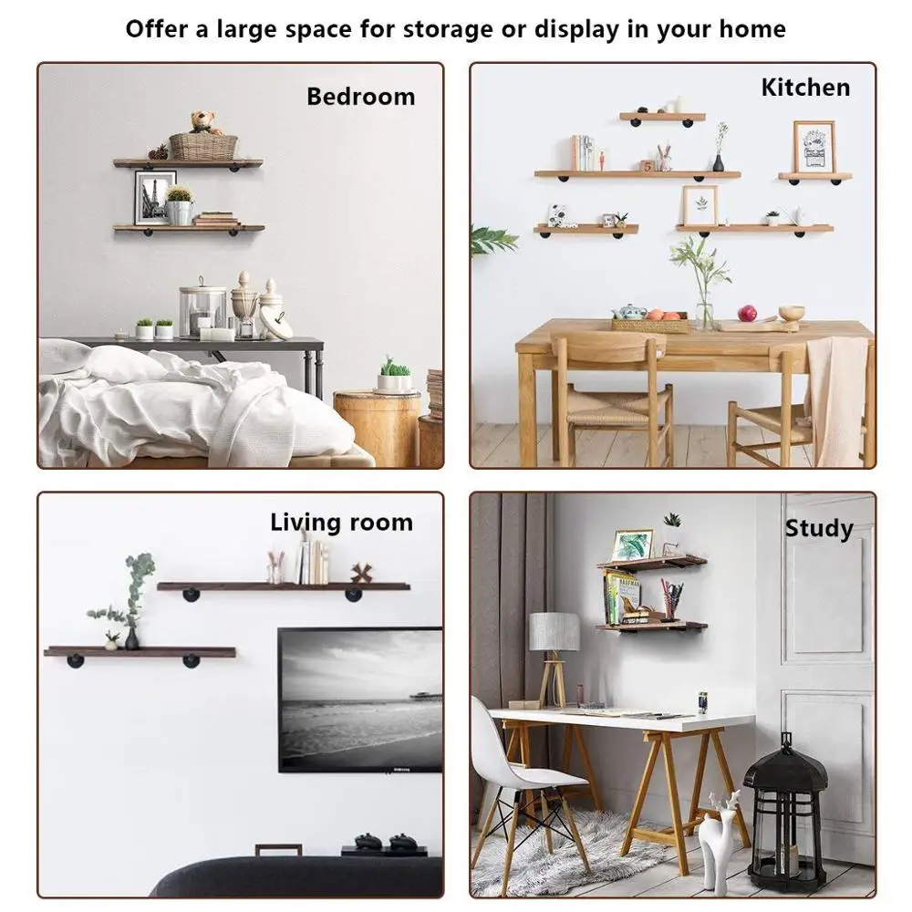 
6pcs Rustic Pipe Decor Industrial DIY Pipe Shelf Bracket for Wood Floating Shelf 