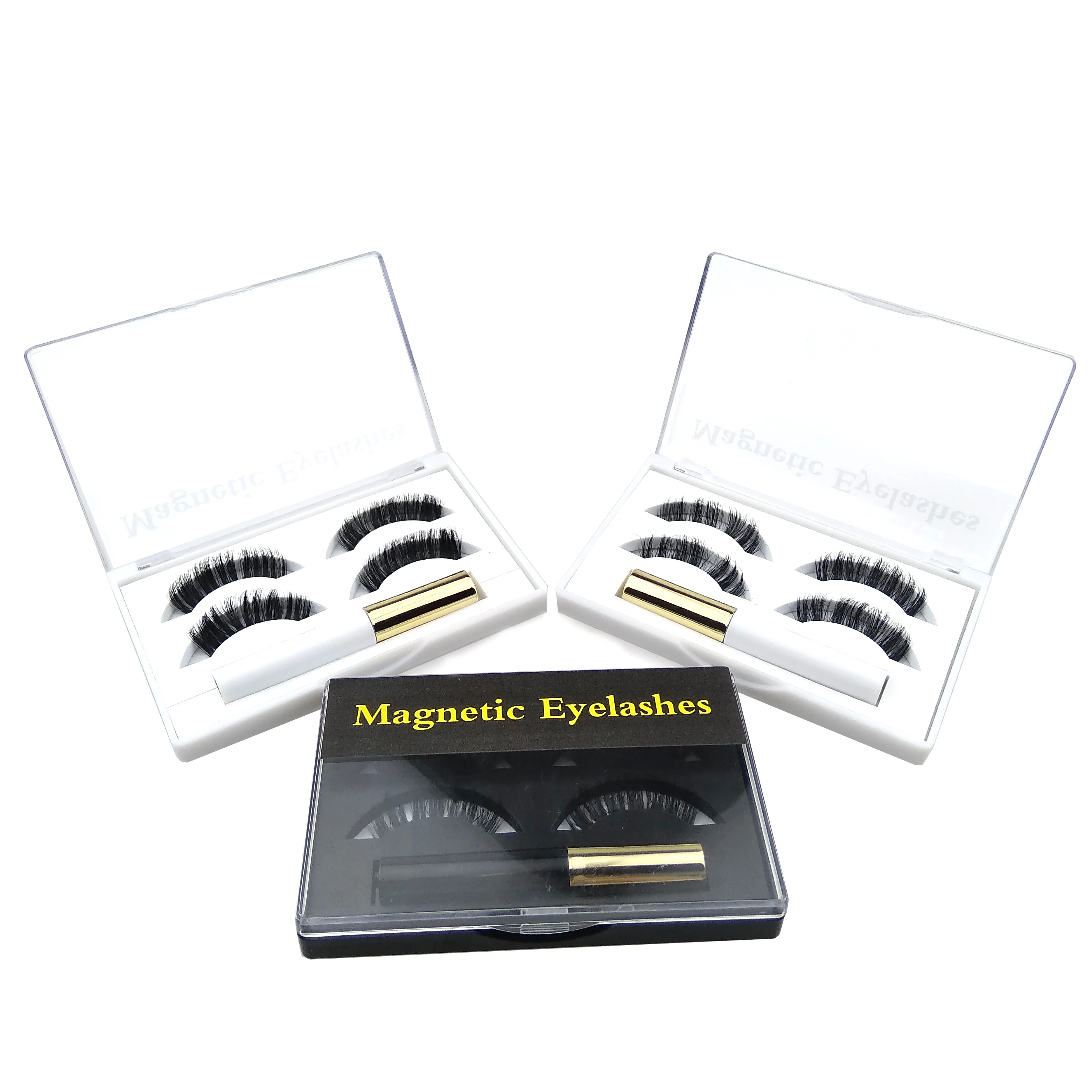 

wholesale new style magnetic mink lashes silk eyelash and magnetic eyeliner with eyelashes packaging box, Natural black