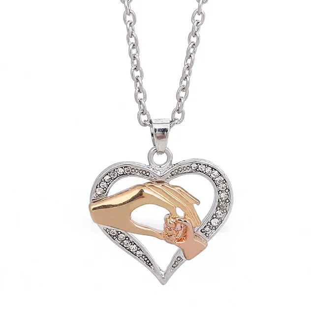 

Hot selling gold plated necklace i love you mom hand in hand heart shaped mother's day souvenir mothers day gifts for mom, Gold silver