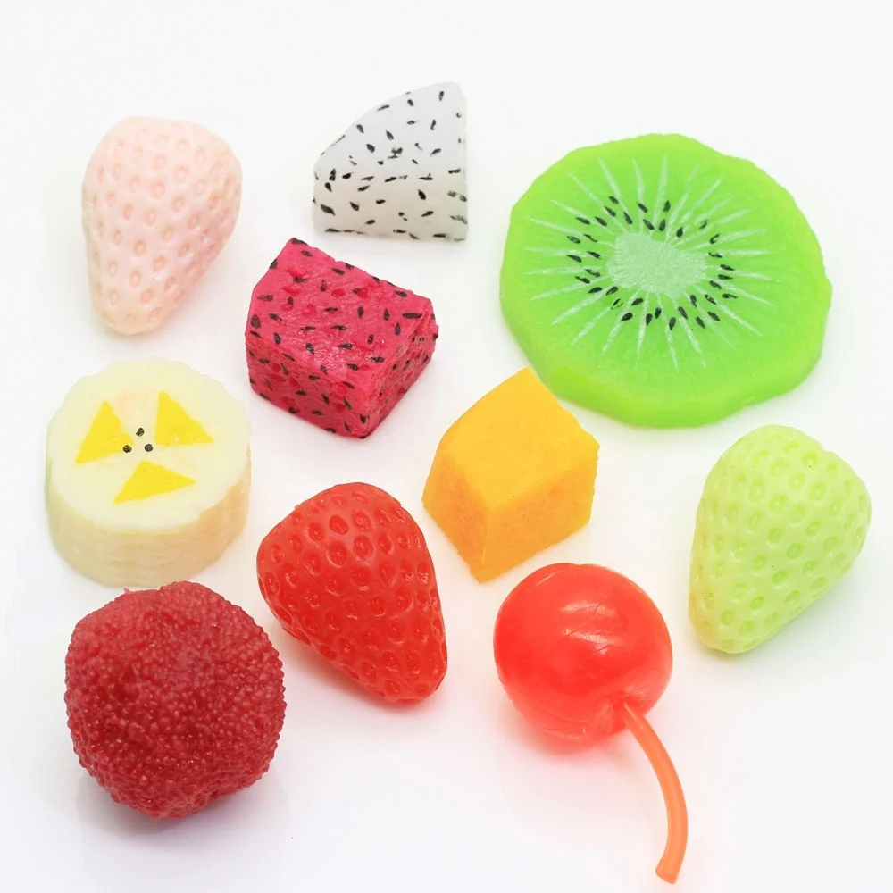 Artificial Tropical Fruit Slice Cabochons AB Resin Fruit Chunks Banana Kiwifruit Pineapple Pitaya Strawberry for DIY Craft