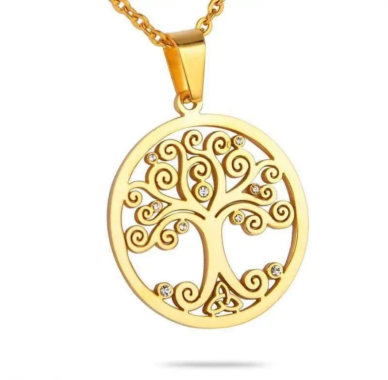 

Stainless Steel Zircon Tree of Life Necklace Pendant Titanium Steel Peace Tree Happiness Tree Pendant, Silver;gold;rose gold