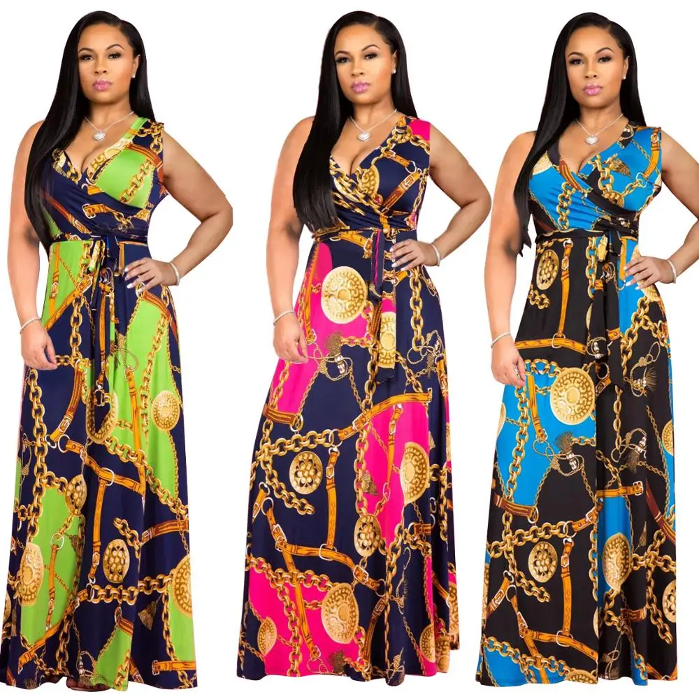 

New Women's V-neck Summer Beach Long Maxi Sling Dress, Shown