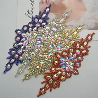 

Many color 9.5'' Beaded Rhinestone Applique Patch iron on For Wedding Gown Bridal Sash Evening Wear Diamond Hot Fix Design Patch