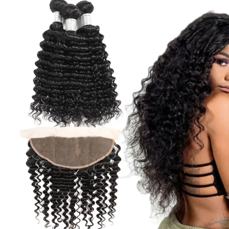 

Qingdao Hair peruvian lace frontal 3 bundles with lace frontal, 14 inch, Natutal black