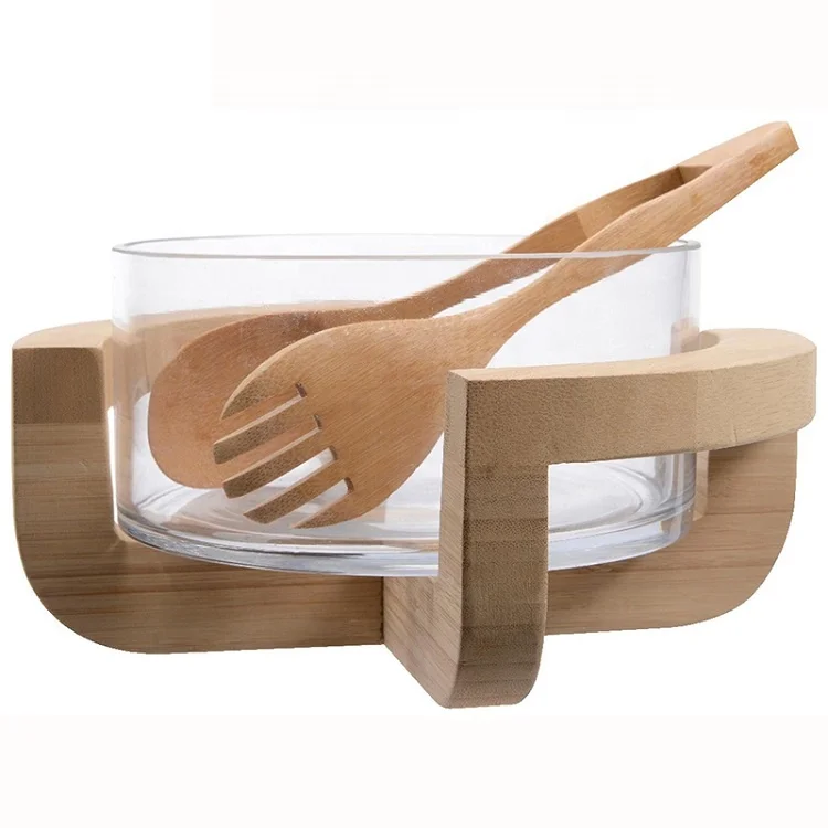 

Comfortable new design bamboo salad bowl stand, Natural bamboo