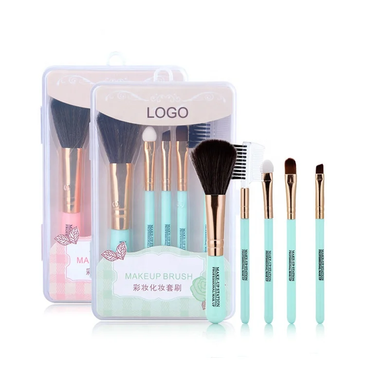 

Hot Sell Fashion Unique Design 5 pcs Complete Beauty Makeup Brush Kit Set with Custom Logo Make-up Supplier Factory Best Price, Pink/light green