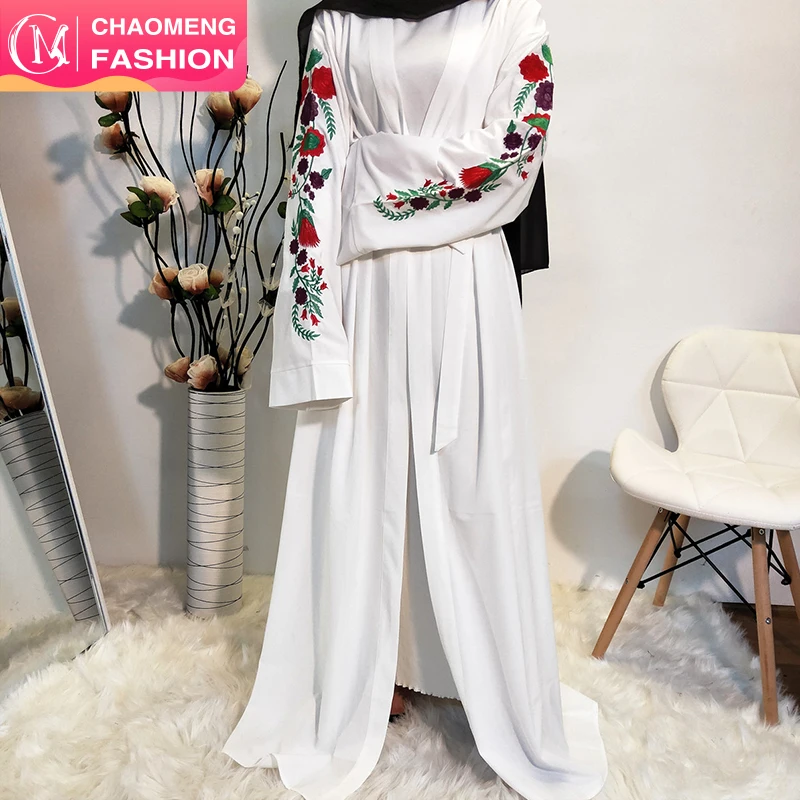 1713# Dubai size beautiful long sleeve muslim dress kimono plus size cardigan for wedding kaftan white color abaya wholesale