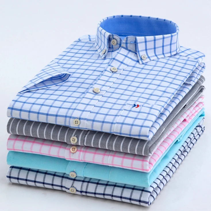 

Hot sale short sleeve 100% organic woven muslin cotton check for custom men casual shirts, Any color as you request