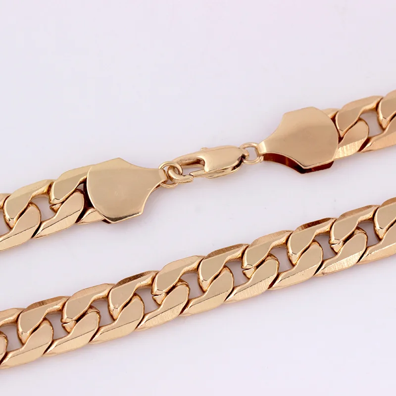 

free sample hiphop Stylish 18K NK 11MM rose gold-plated necklace, hiphop flat embossed Copper Chain Simple necklace, N/a