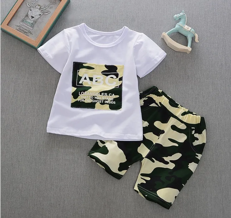 

New children's clothing children's short-sleeved T-shirt suit boys shorts baby summer models camouflage cotton two-piece tide, N/a