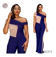 

9041213 Women elegant contrasting colour stitched slanted shoulder flared jumpsuit