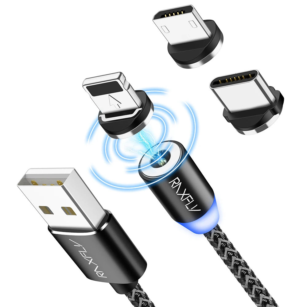 

1 Sample OK RAXFLY Mobile Phone Charging Nylon Braided 2M Magnetic Usb Cable Usb De Datos Magnetic 3 In 1