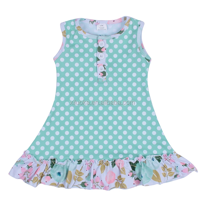 

Sleeveless fashion style polka dot spring kids boutique clothing floral baby girl dress, Picture