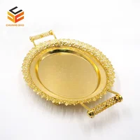 

Hot sale oval gold serving tray for household decoration metal tea cup tray