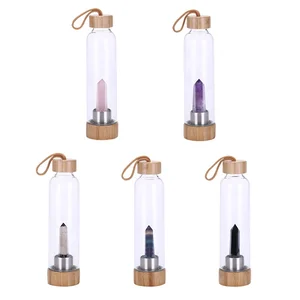 Image of Glass Drinking Bottle healing crystal water bottle with Bamboo Lid