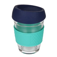 

Hand To go glass coffee Cup Silicone lid Reusable Cup cork tea cup mug