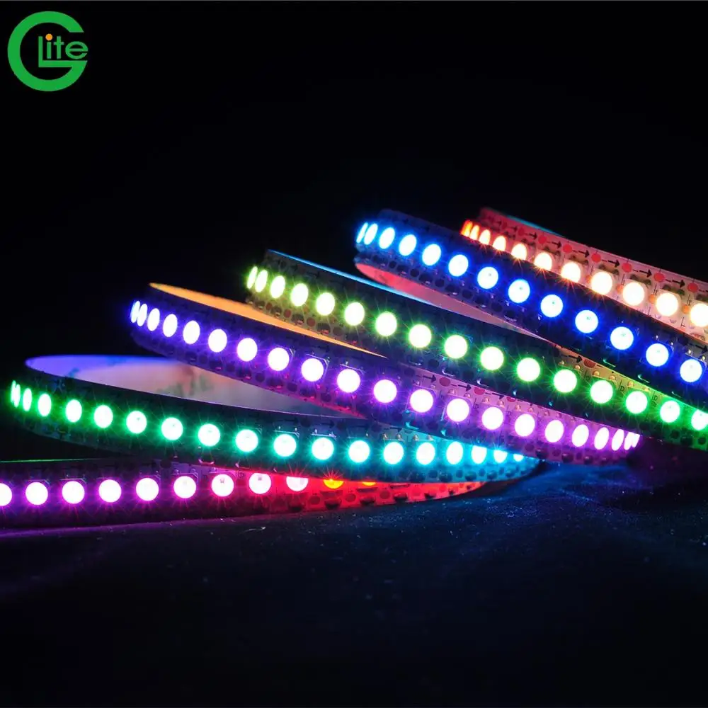 Glite WS2812B Individually Addressable LED Pixel Flexible Strip Light 1m 144 LEDs 5050 RGB SMD Waterproof IP20 Black PCB 5V