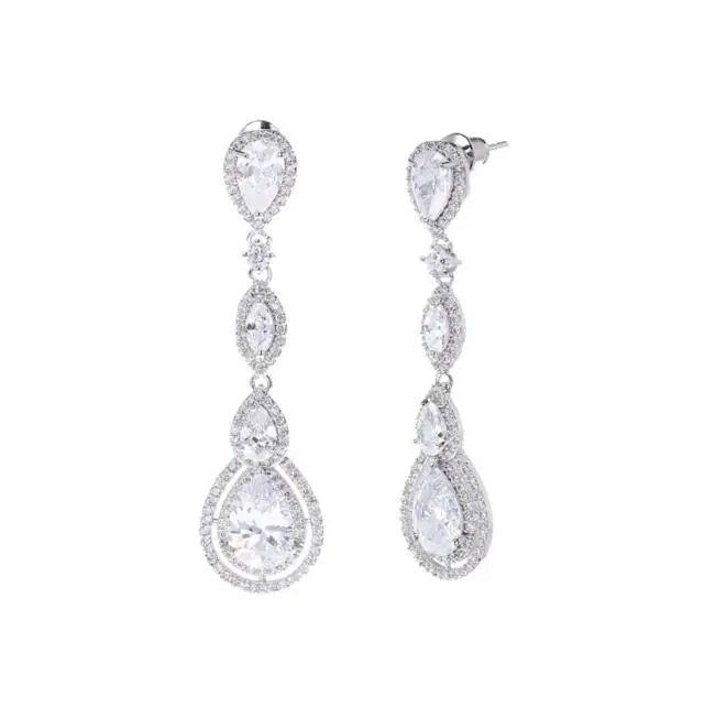 

WIIPU Cubic Zirconia Teardrop Wedding Bridal Earrings for Women,Bridesmaids,Brides - Crystal Rhinestones Dangle Earrings Jewelry