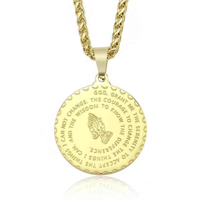 

twisted rope gold plated serenity prayer necklace jewelry mens stainless steel round pendant necklace