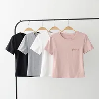 

Custom Crop Top Cheap Letter T Shirt Fitted White Short Sleeve Crop Top T Shirt