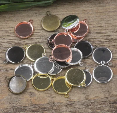 

10 12 14 16 18 20 25mm Silver/Gold/Black/Rhodium/Bronze Copper Blanks Charms Trays Pendant Base Cameo Cabochon Setting