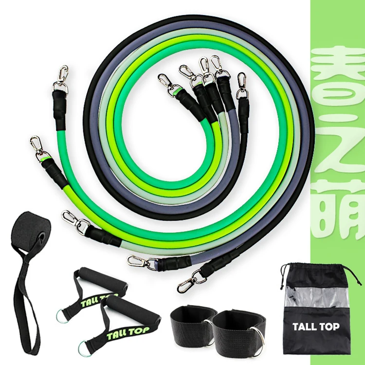 

New Design 11 pieces Gym Resistance Band Set with Carabiners/Door Anchors/Ankle Straps/Foam Handles