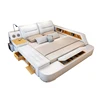 All in One Leather Double Bed Frame with Massage Speakers Storage Safe