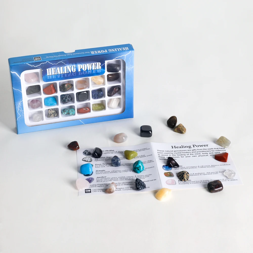 
Yase 20pcs/box healing gift stone set power natural gemstone natural polish stone collection box semiprecious stone kids toys 