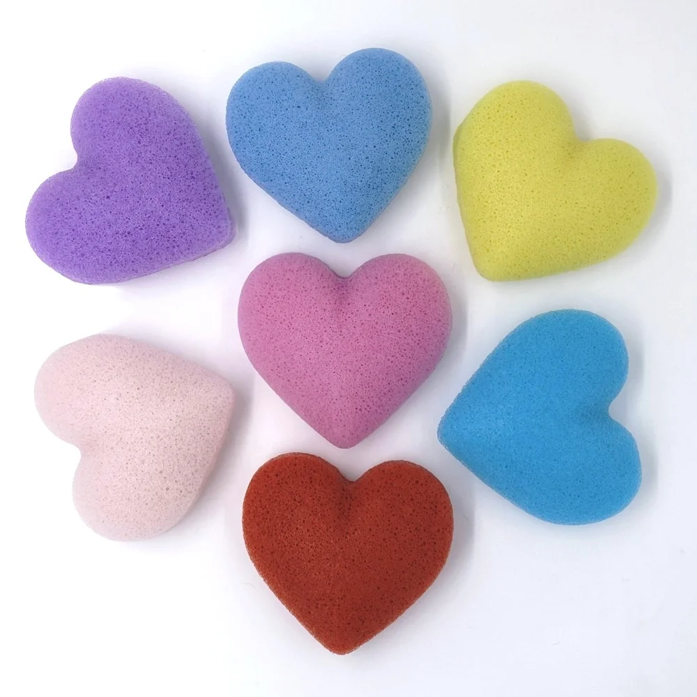 

Heart shaped Organic Konjac facial Sponge 100% natural for all skin, White/rose/lavender/aloe green/bamboo charcoal/red clay