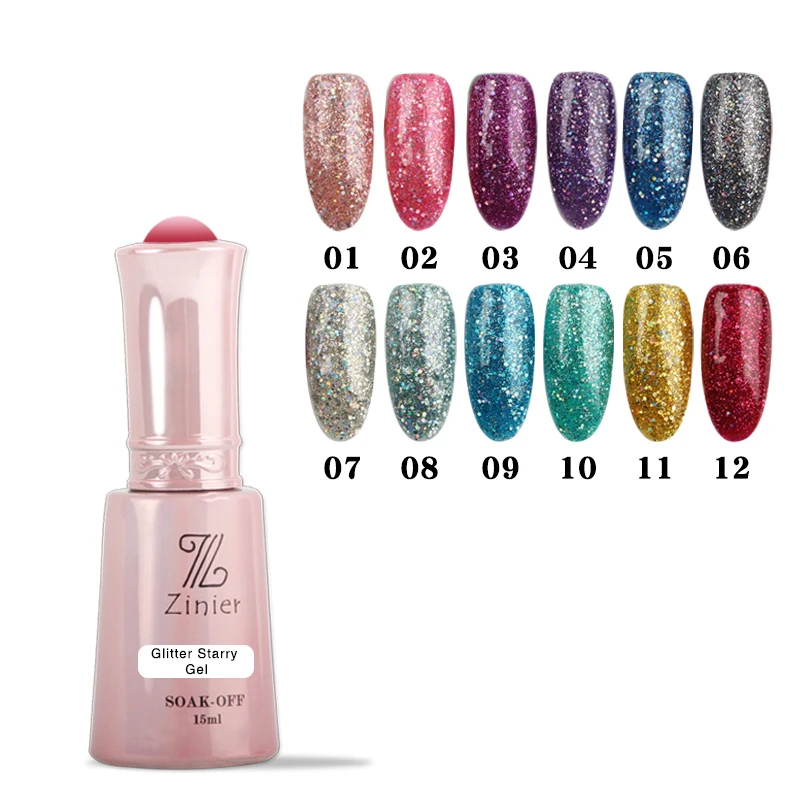 

Queen Shining Starry Glitter Flakes Powder Shining Nail Gel Polish, 12 colors