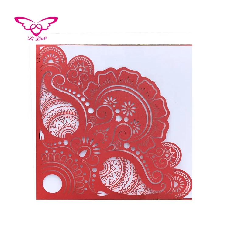 
Laser Cut Gold Glitter Paper Wedding Invitation Card 