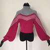 2019 latest Ladies sweater stand collar fitting puff sleeve pullover knitted sweater