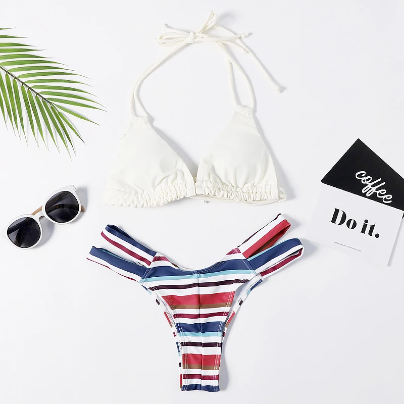 

Custom String elastic striped bikini suit, Accept customized