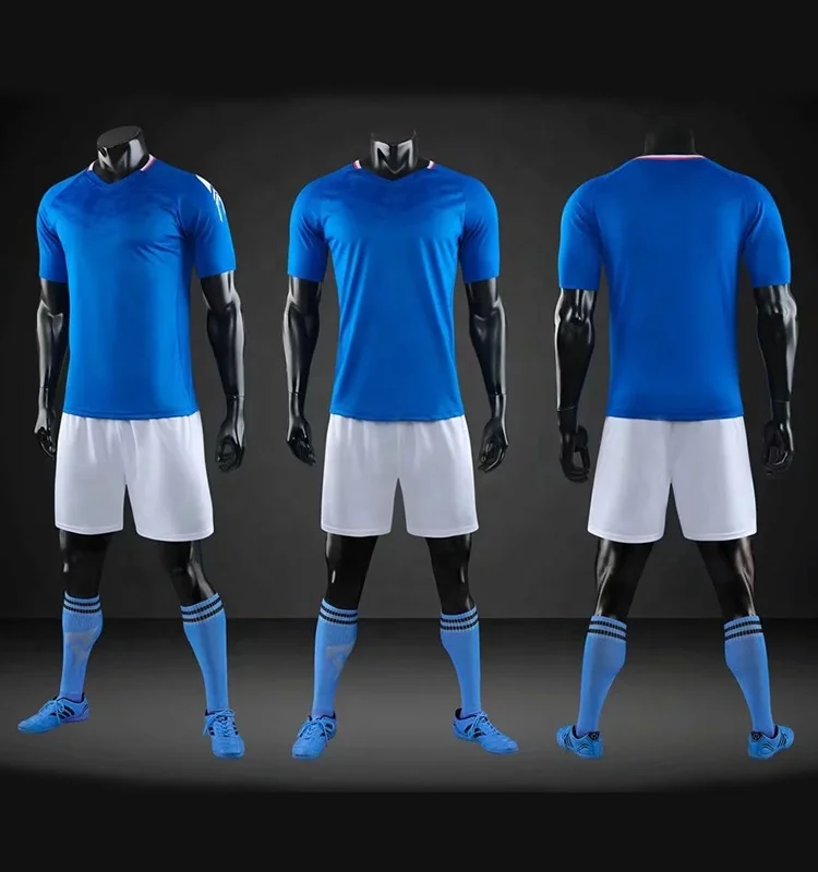 Blank Blue 100% Polyester Soccer Wear High Quality Football Set