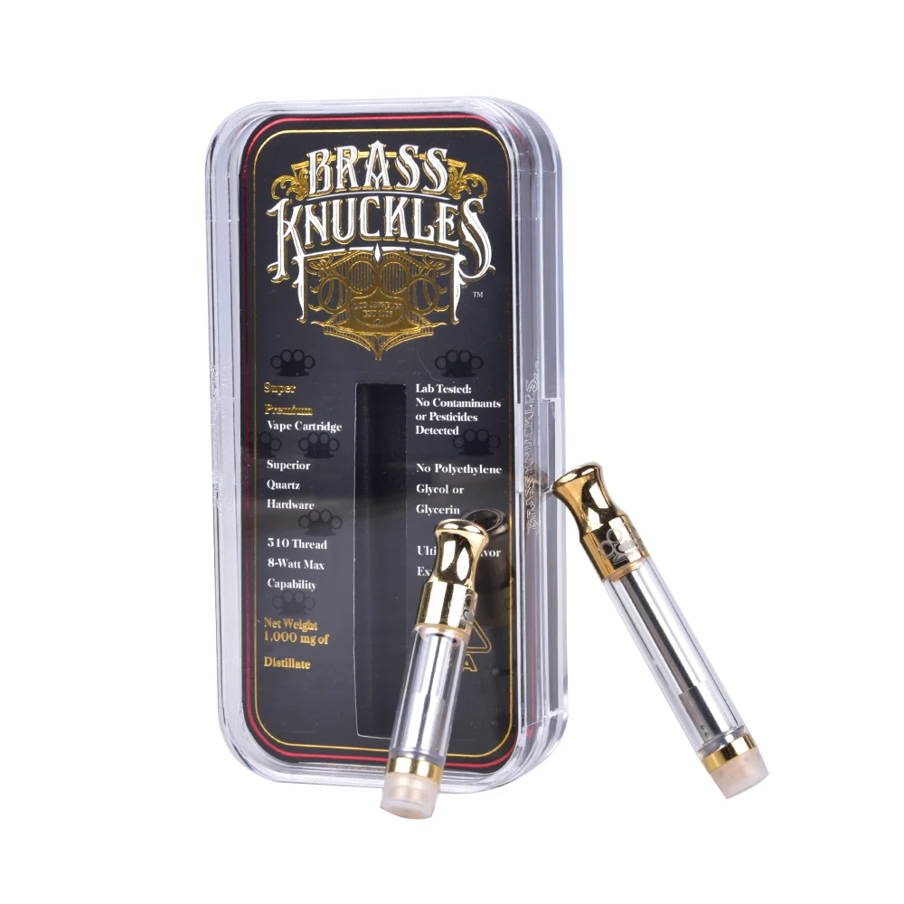 

Brass Knuckles Cartridges Pyrex Glass 0.5ml 1.0ml Gold BUD Touch Thick Oil Atomizer Vape Pen Tank Drip tip With Logo, N/a