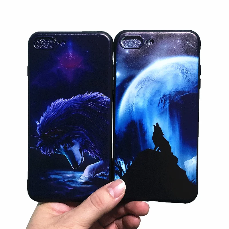 

Night Sky Wolf totem Soft TPU Mobile Phone Case Cover For iPhone 6 7 8 plus