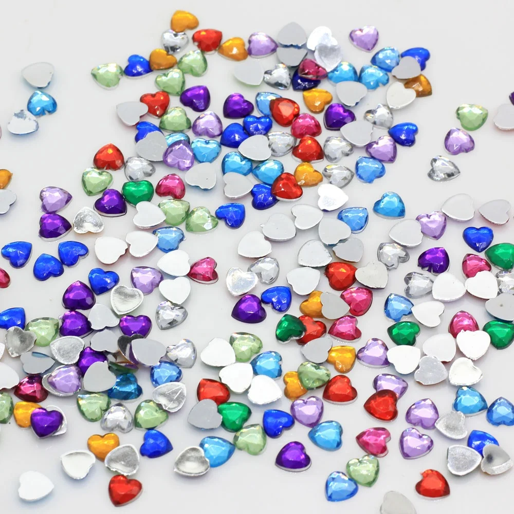 

Wholesale Heart Shape Acrylic Rhinestones Flat Back Flat Facets For Nails Art Glue On Beads DIY Jewelry Making