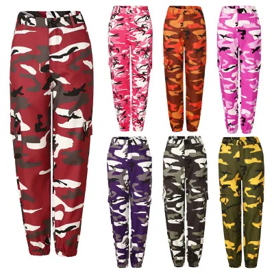 

Wholesale Women Camouflage Cargo Pants High Waist Hip Hop Stretchy Pants, As show