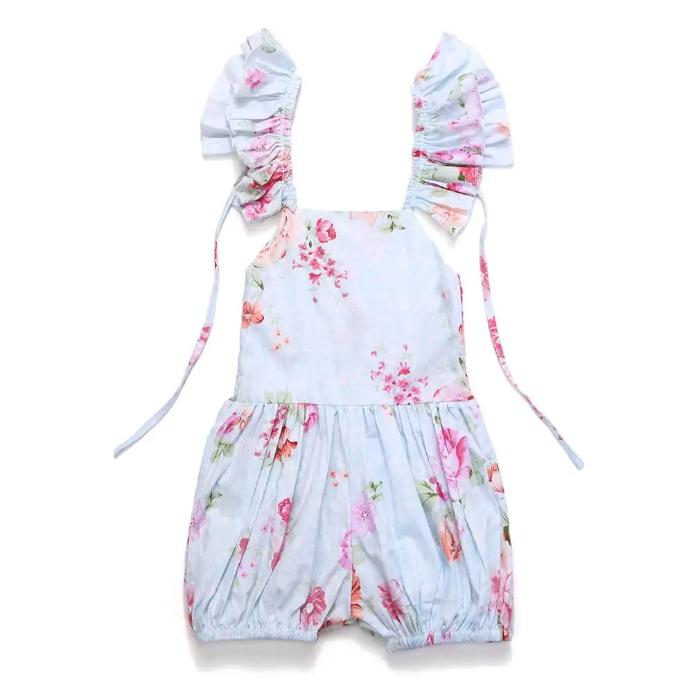 

Flofallzique Hot Sale OEM Summer Sleeveless Baby Girl Jumpsuit Cotton Casual Baby Romper Children Clothes, Light blue