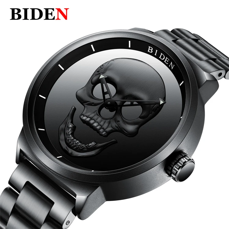

BIDEN 0063 1 Popular Men Watch Military Sport Male Clock Full Steel Skull Waterproof Quartz Wrist Watch