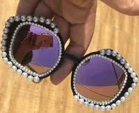 

2019 Trend Big Frame Women Pearl Sunglasses Bling Diamond Shades Eyeglasses UV400 Mirrored Lens UV400 Sun Glasses Gafas de sol