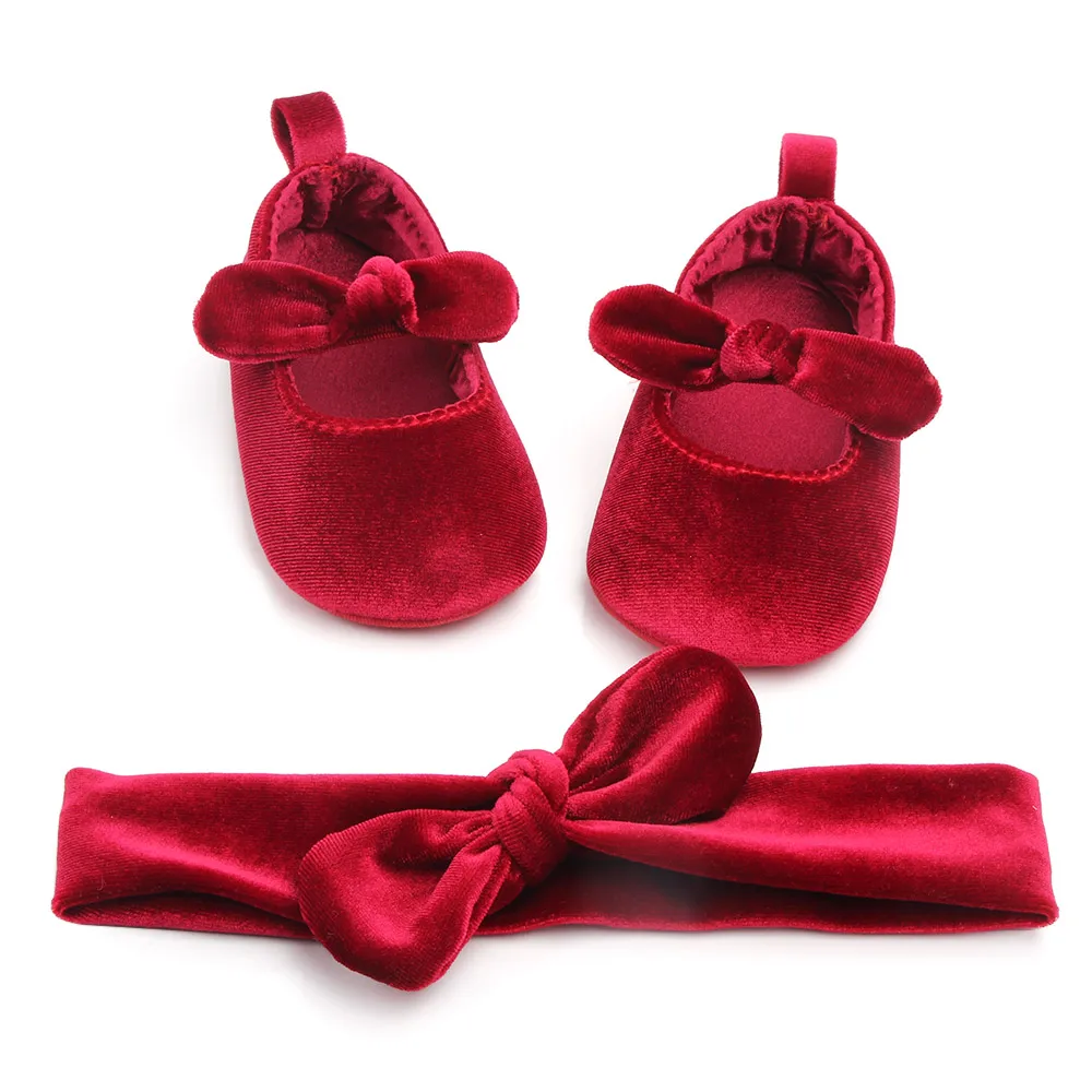 

New arrival hairband and baby shoes set design for girls, Red/blue