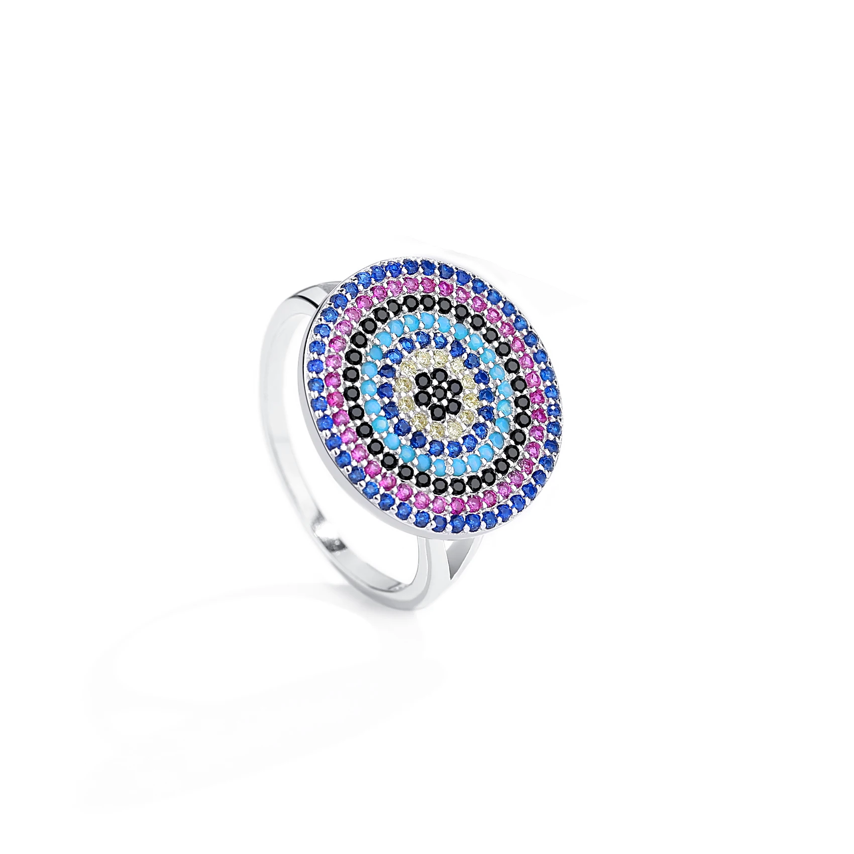 

FOREWE High Quality 925 Sterling Silver Circle Clear CZ Geometric Blue Turkey Eye Rings for Women Silver Crystal Ring Jewelry