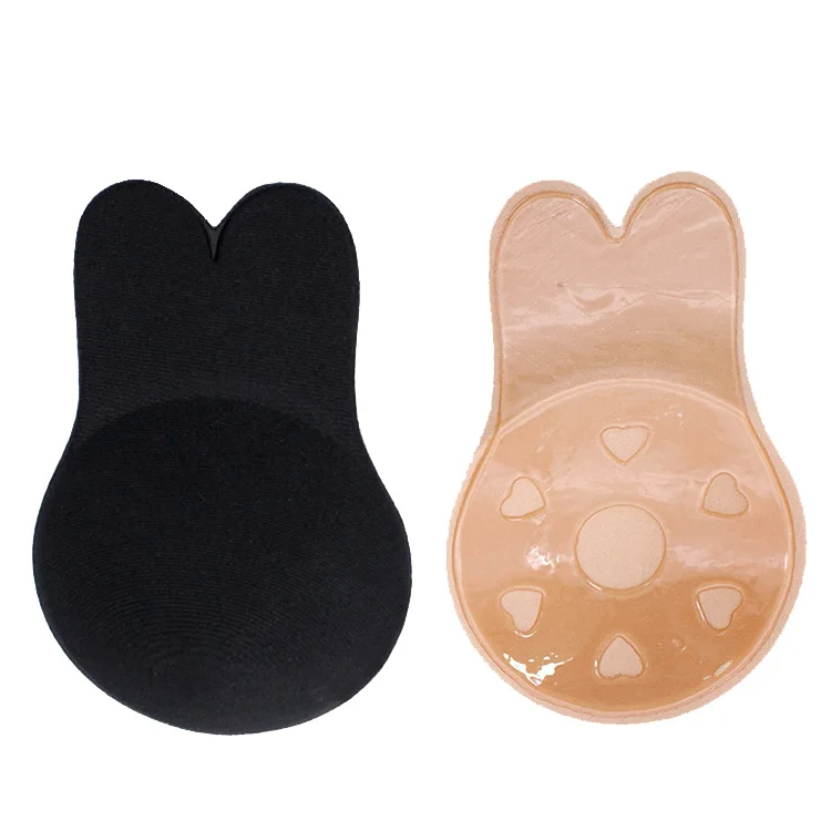 

Creative Design Rabbit Ear Shape Lift Up Invisible Pasties Women Fancy Silicone Nipple Cover, Nude/black