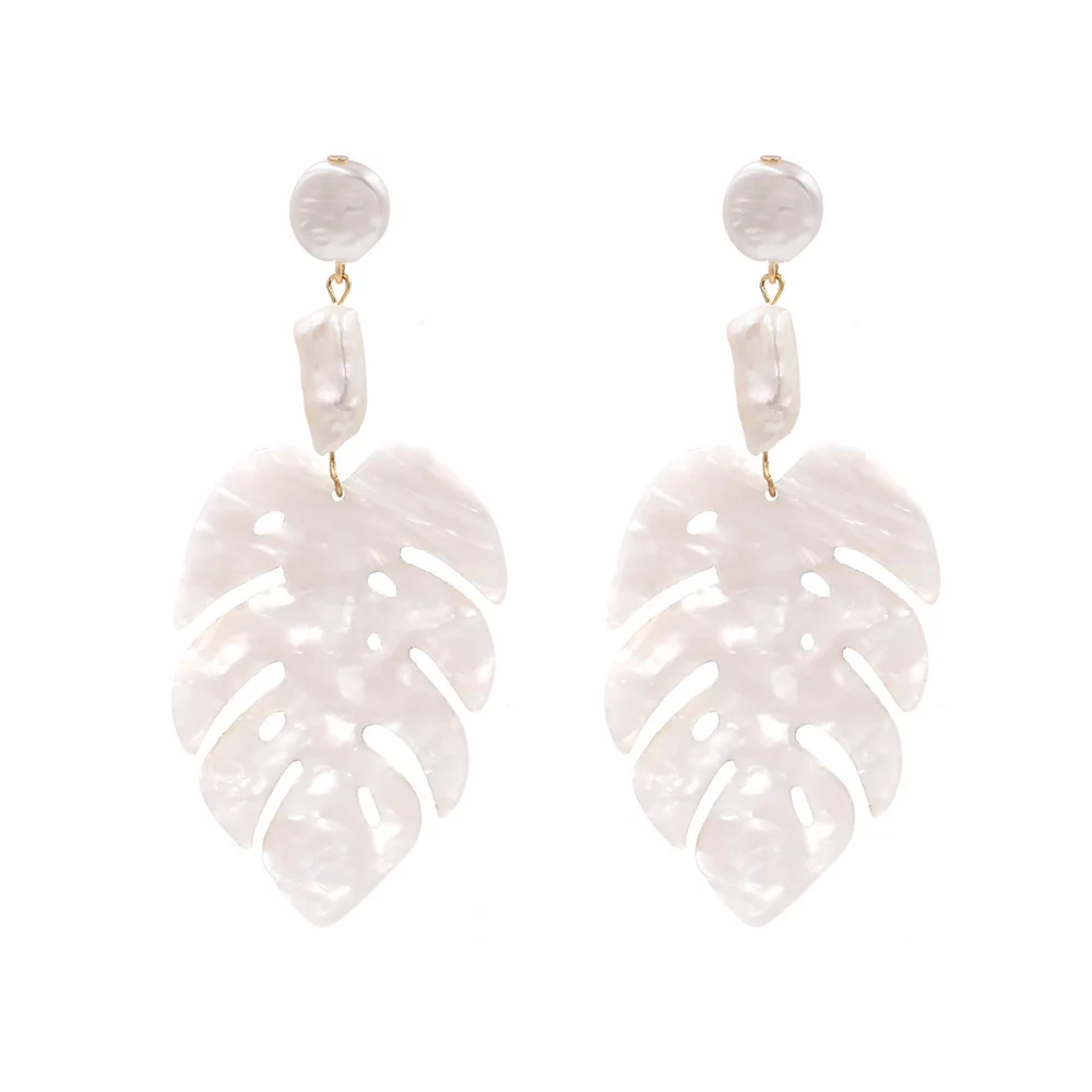 

Bohemian White Resin Leaf Dangle Earrings Fashion Jewelry Elegant Ethnic Geometric Acrylic Drop Earrings for Women (KER259), Same as the picture