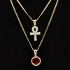 New design ankh iced out pendant ruby stone necklace hiphop jewelry set
