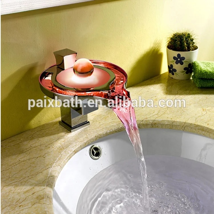 
Professional manufacture stainless steel sink led light electric basin waterfall faucet 