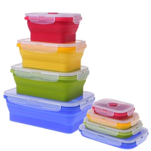 Image of 1200 ml Eco Microwave And Freezer Safe Leakproof Silicone Folding Collapsible Bento Food Container Silicone Lunch Box