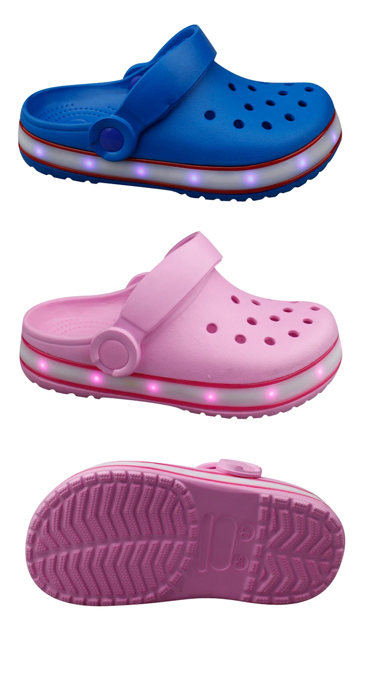 
Outdoor summer flashing holey EVA kids sabots led light clogs 