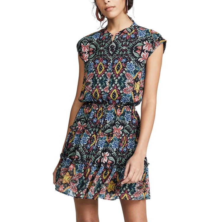 

Summer Trendy Ladies Crew Neck Sleeveless Floral Casual Dresses Mini Dress Women, Customized color